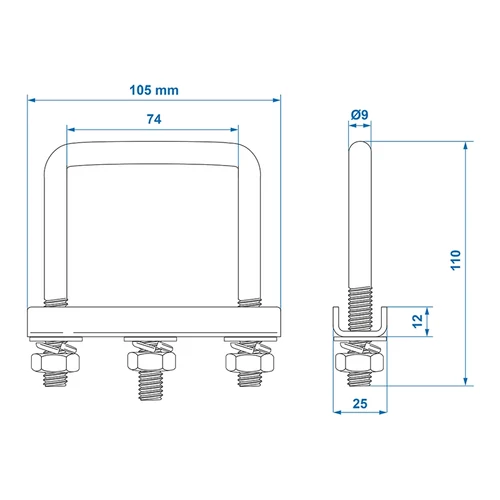 Kép 7/7 - Rögzítő bilincs szett orrkerék szögelete vonórúdhoz 70 mm