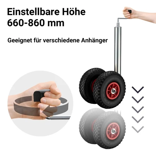 Kép 4/8 - Wiltec állítható mankókerék (200 kg) 2 felfújható kerékkel (260x85 mm).