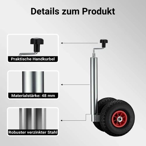 Kép 6/8 - Wiltec állítható mankókerék (200 kg) 2 felfújható kerékkel (260x85 mm).