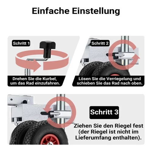 Kép 7/8 - Wiltec állítható mankókerék (200 kg) 2 felfújható kerékkel (260x85 mm).
