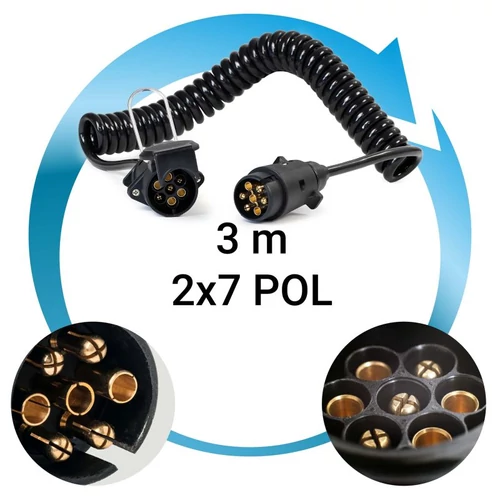 Kép 5/8 - Átalakító spirál kábel 7 pólusú dugvilla, 7 pólusú dugalj, 3 méter