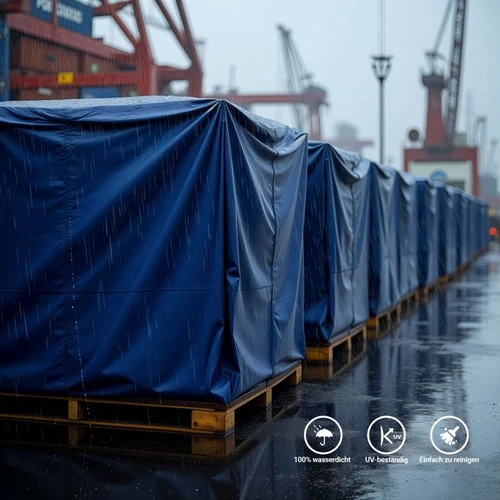 Kép 2/8 - Wiltec kék vízálló ponyva (7 x 6 m, 240 g/m²), UV-álló, strapabíró, megerősített ringlikkel.