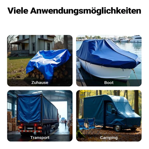 Kép 7/8 - Wiltec kék vízálló ponyva (7 x 6 m, 240 g/m²), UV-álló, strapabíró, megerősített ringlikkel.