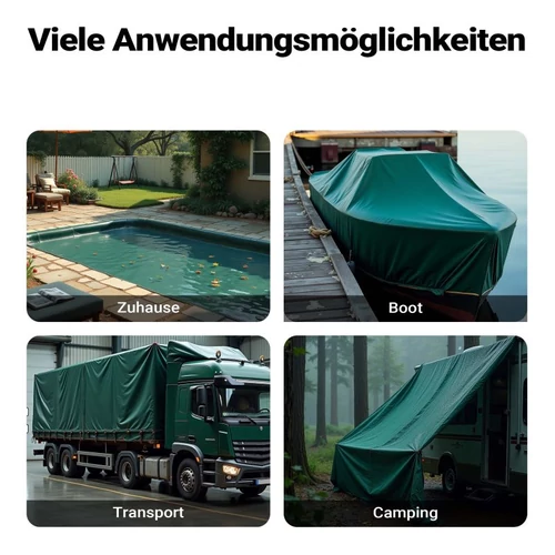 Kép 7/8 - Wiltec sötétzöld vízálló ponyva (3 x 4 m, 650 g/m²), UV-álló poliészter, PVC bevonattal, strapabíró, megerősített ringlikkel.