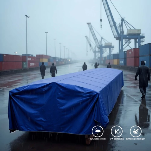 Kép 2/8 - Wiltec kék vízálló ponyva (3 x 5 m, 650 g/m²), UV-álló, PVC bevonattal, megerősített ringlikkel