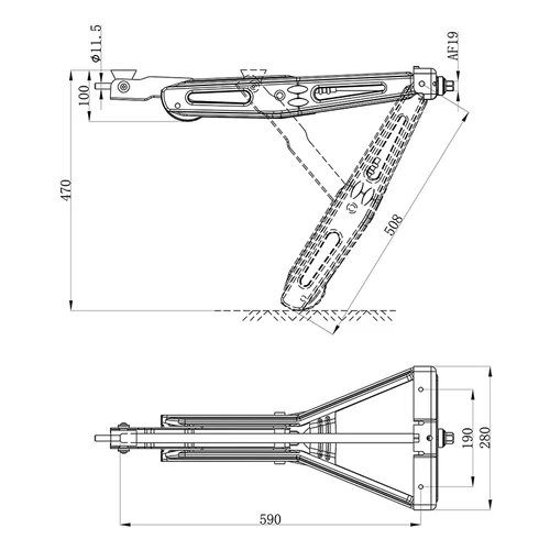 Kép 6/6 - Lakókocsi kitámasztó bak 1000 kg 605x280 mm H 470 mm