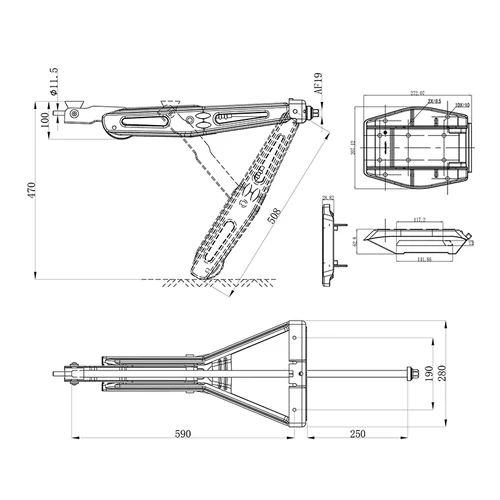 Kép 6/6 - Lakókocsi saroktámasz 1000 kg 605 x 280 mm H 470 mm stabilizáló talppal