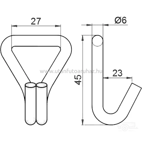 Kép 2/2 - Dupla horog 35 mm, 2 tonna, rögzítéshez