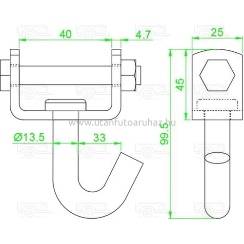 Kép 3/3 - Forgó horog 35 mm, jármű szállításhoz, rögzítéshez