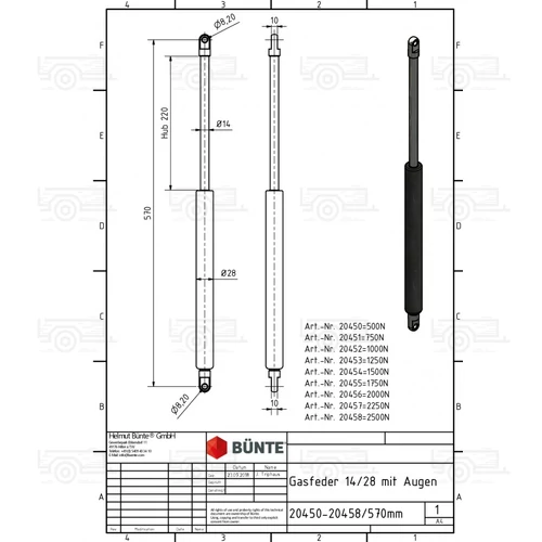 Kép 2/2 - Gázrugó lószállító utánfutó - hátsó ajtó - 570 mm - 500 N