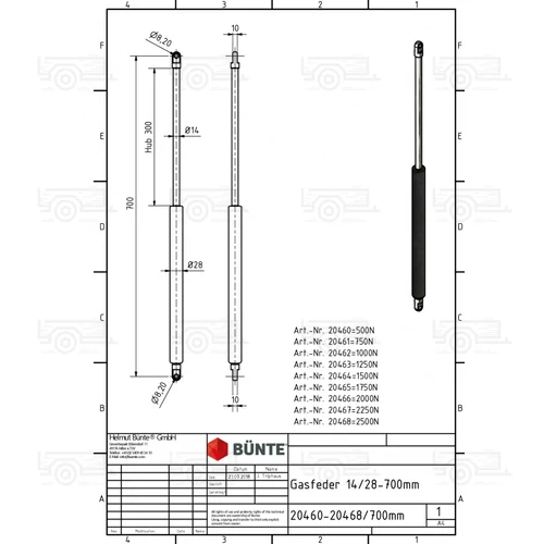 Kép 2/2 - Gázrugó lószállító utánfutó - hátsó ajtó - 700 mm - 1000 N