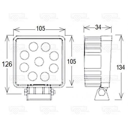 Kép 2/2 - TruckLED munkalámpa, terítő fénnyel szögletes, 27 watt, 12/24 V