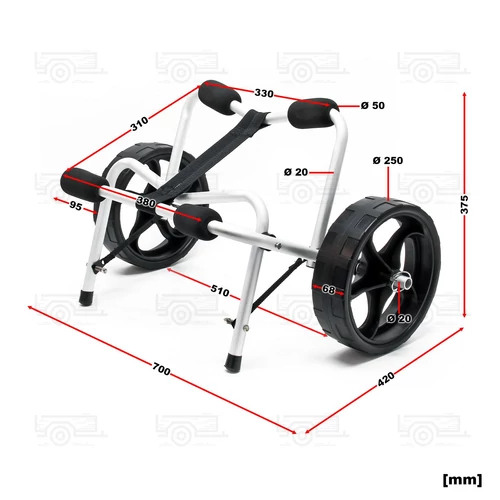 Kép 3/7 - Alumínium összecsukható szállítókocsi 68 kg, PU kerekekkel