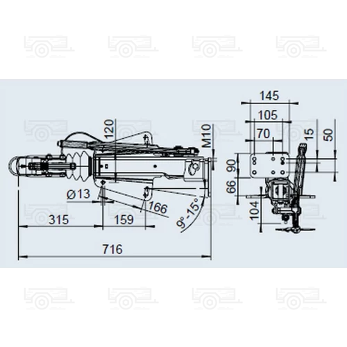 Kép 2/2 - AL-KO ráfutófék egység 251S, 2700 kg, Ø 160/200 mm fékdobbal szerelt utánfutókhoz, vonórúd alá építhető, orrkerék tartóval