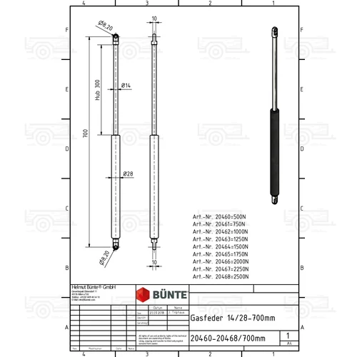 Kép 2/2 - Gázrugó lószállító utánfutó - hátsó ajtó - 700 mm - 1500 N