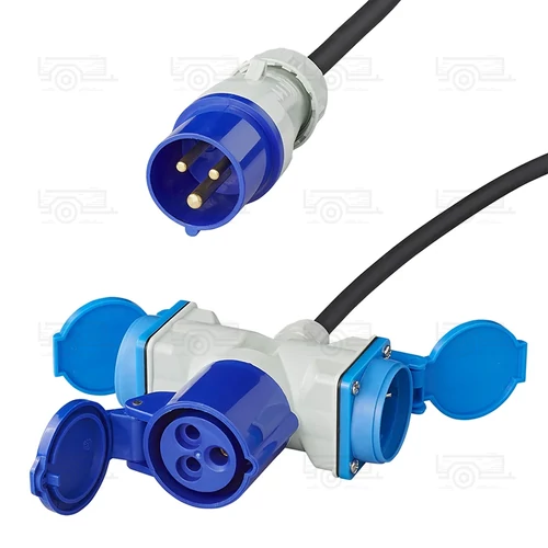 Kép 5/6 - Adapterkábel, 150 cm, 3x1,5 mm², CEE dugóról 2x Schuko + 1x CEE aljzatra