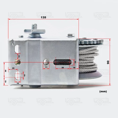 Kép 3/3 - Wiltec 550, kézi csörlő, max. 550 kg, 10m drótkötéllel