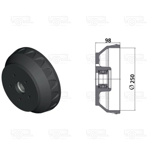 Kép 2/2 - KNOTT fékdob 250 csapágyazva 112×5