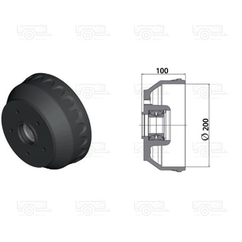 Kép 2/2 - KNOTT fékdob 200 10" csapágyazva 112×5   ET0