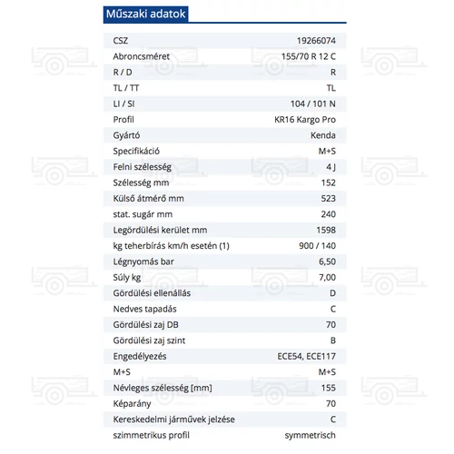 Kép 2/2 - Gumiabroncs 155 / 70 R 12 C