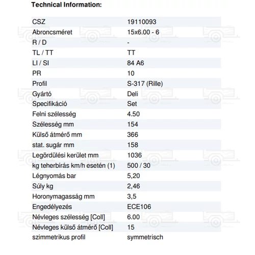 Kép 2/2 - Fűnyíró traktor gumiabroncs, gyepkímélő mintázattal 15 X 6.00 - 6