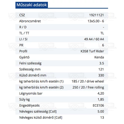 Kép 2/2 - Fűnyíró traktor gumi 13 X 5.00 - 6