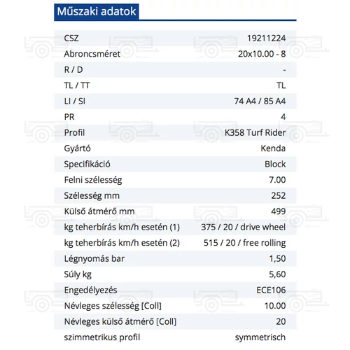 Kép 2/2 - Fűnyíró traktor gumi 20 X 10.00 - 8