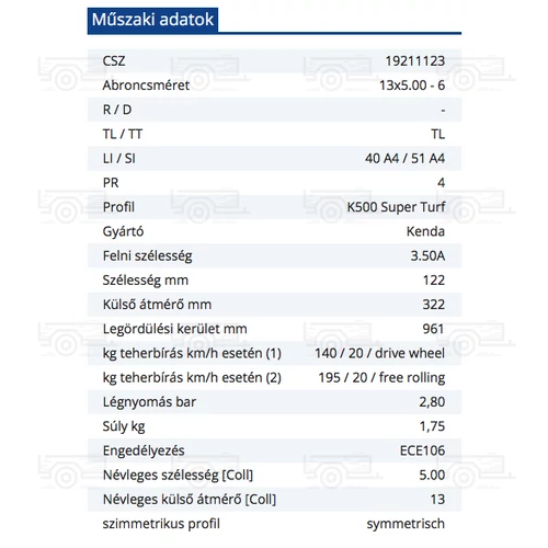 Kép 2/2 - Fűnyíró traktor gumi 13 X 5.00 - 6