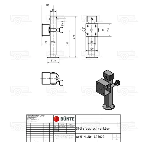 Kép 7/7 - KARTT támasztóláb, emelhető-elfordítható, 415 mm, 1350 kg