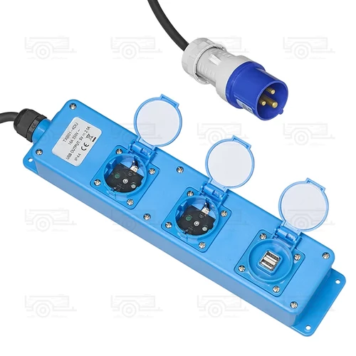 Kép 3/6 - CEE, H07RN-F, 3-utas aljzat, 20 m, 3x1,5 mm² (2x Schuko + 1x 2 USB)