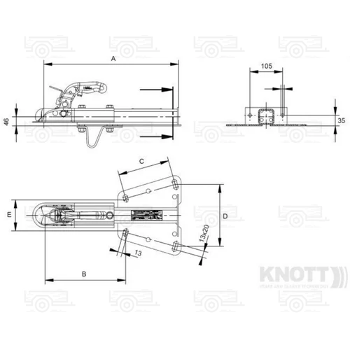 Kép 2/2 - KNOTT KZE7,5 féknélküli vonófej 1400KG