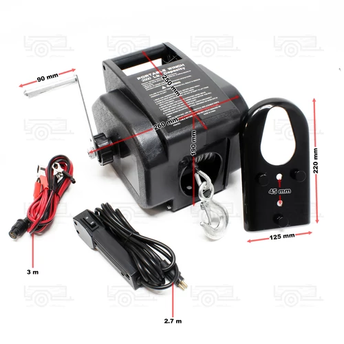 Kép 2/2 - Wiltec elektromos csörlő,12V 280W, max 4990kg, 1,38m/min, 10,5 méter drótkötéllel