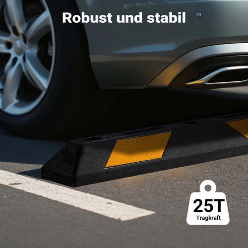 Kép 2/8 - 2 db kerékütköző gumiból fényvisszaverő csíkkal - 90 x 15 x 10 cm
