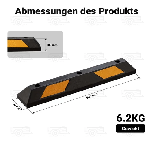 Kép 6/8 - 2 db kerékütköző gumiból fényvisszaverő csíkkal - 90 x 15 x 10 cm  
