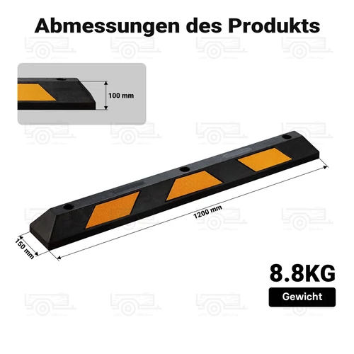 Kép 5/8 - 2 db kerékütköző gumiból fényvisszaverő csíkkal - 120 x 15 x 10 cm