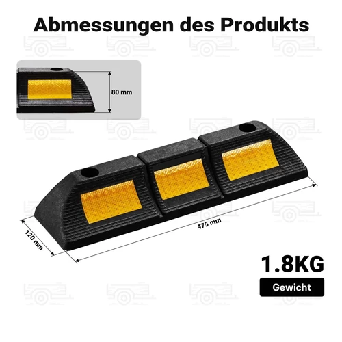 Kép 3/8 - 2db kerékütköző gumiból fényvisszaverő csíkkal - 47,5 x 12 x 8 cm 