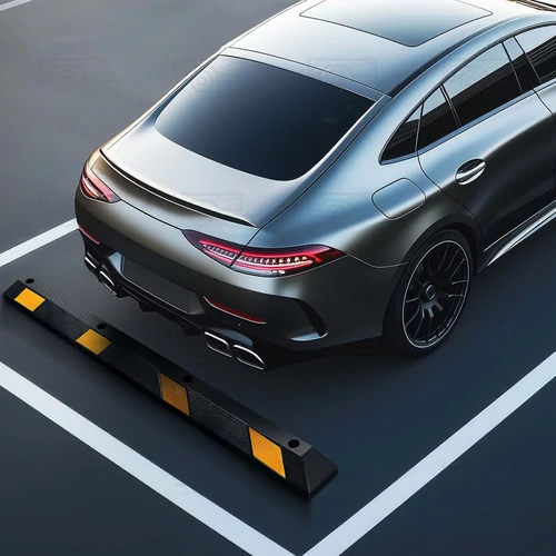 Kép 2/8 - Kerékütköző gumiból fényvisszaverő csíkkal - 183 x 15 x 10 cm