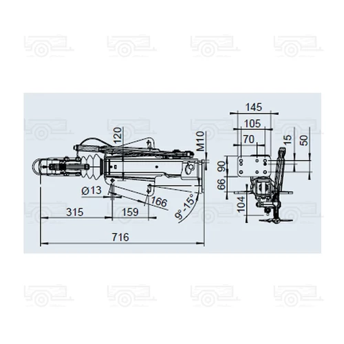 Kép 2/2 - Ráfutófék-V 251 S, 2700 kg, alsó, Fék 2361, AK 270 Optima, orrkeréktartó