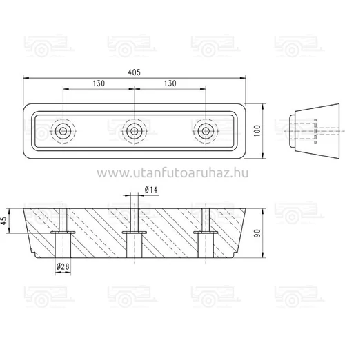 Kép 2/2 - Ütköző gumi 405X100X90