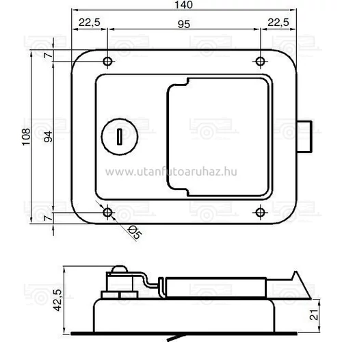 Kép 2/2 - Zár oldalajtóhoz inox 108x140 zárral