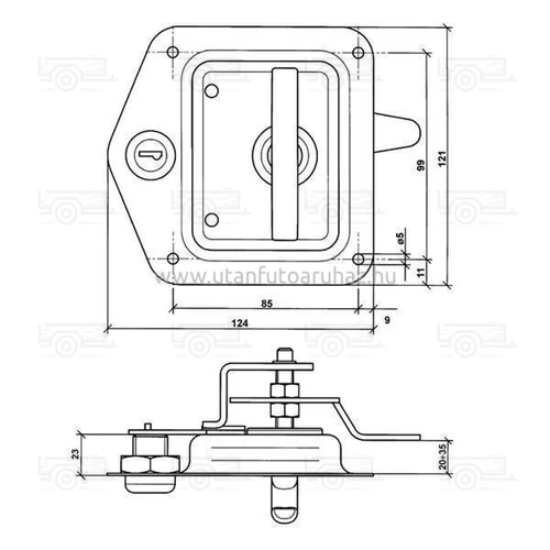 Kép 2/2 - Zár oldalajtóhoz inox 121x124 kihajtható kilinccsel, zárral