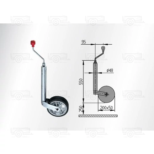 Kép 2/2 - Kartt orrkerék 200x50 mm-es kerékkel, Ø48 mm - 300 kg