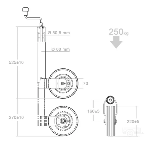 Kép 2/3 - Kartt orrkerék 220x60 mm-es kerékkel, Ø60 mm - 300 kg