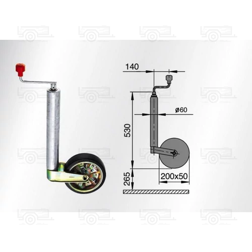 Kép 2/2 - AL-KO orrkerék 200x50 mm-es kerékkel, Ø60 mm - 500 kg