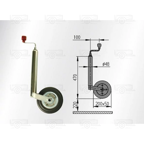 Kép 2/2 - AL-KO orrkerék 200x50 mm-es kerékkel, Ø48 mm - 150 kg