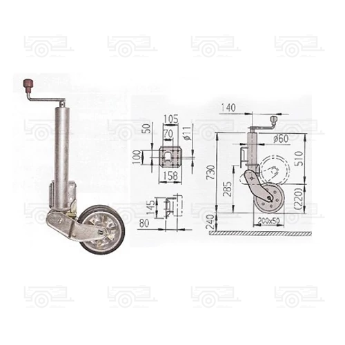 Kép 2/2 - AL-KO Profi 200x50 mm-es, automata felhajtható kerékkel - 500 kg