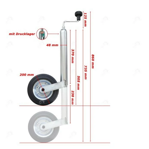 Kép 5/5 - Winterhoff orrrkerék szett, bilinccsel 200x50 mm-es műanyag kerékkel, Ø48 mm - 150 kg