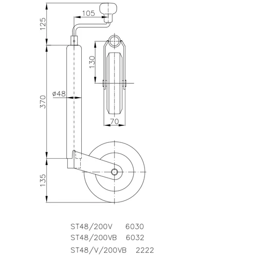 Kép 6/6 - Winterhoff orrkerék szett, bilinccsel 200x50 mm-es kerékkel, Ø48 mm - 150 kg