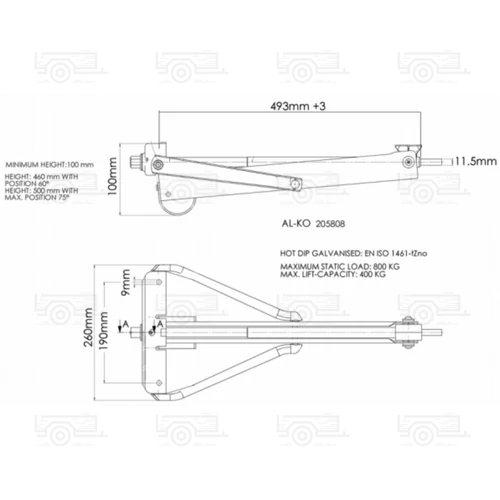 Kép 2/2 - Lakókocsiláb 800kg; 505mm