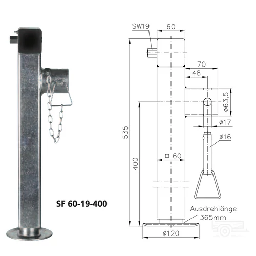 Winterhoff emelhető támasztó láb, 1300 kg